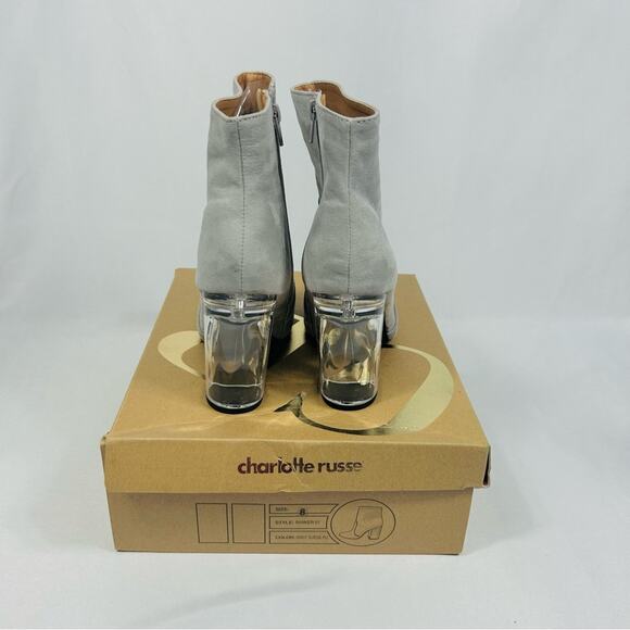 NWT/NIB Charlotte Russe Grey Suede PU Ranker-01 Clear (PVC) Block Ankle Boot, 8 - Picture 5 of 6